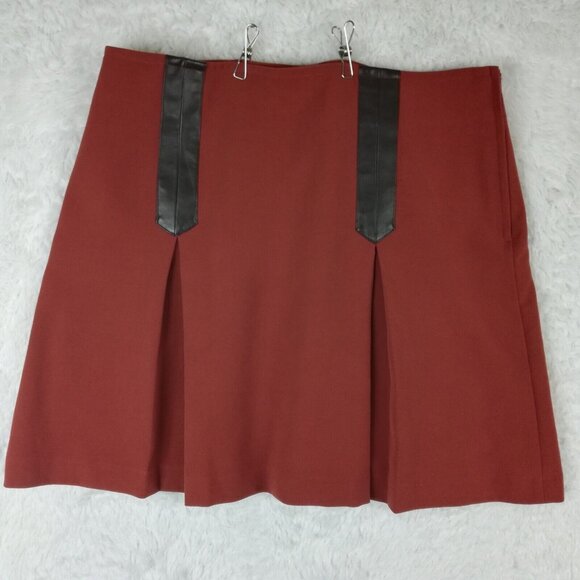Nanette Lepore Womens Skirt Box Pleated Knee Length Burnt Orange Faux Leather 14 - Picture 1 of 9